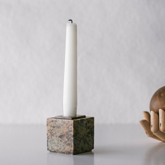 Vintage Modernist Modular Cube Stone Candle Holder